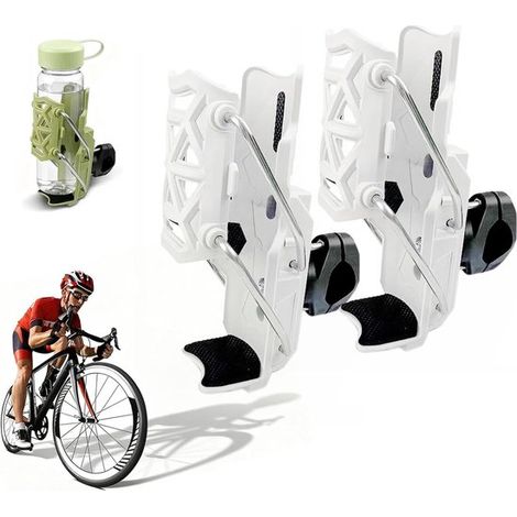 Porte-bidon 2 pièces pour vélo - Compatible guidon et cadre - Porte-gobelet pour vélos électriques et motos - Fixation automatique - Blanc (1/5)