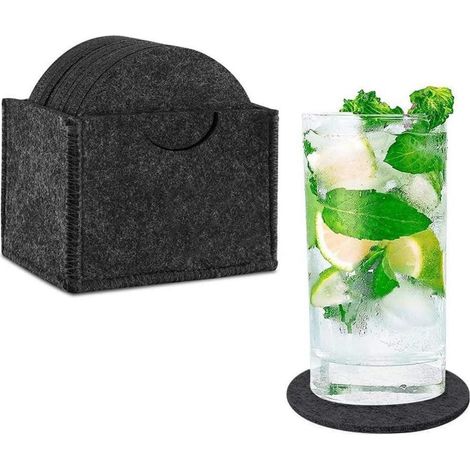 12er Set Filz Untersetzer 10cm Rund Dark Gray Aufbewahrungsbox (1/5)