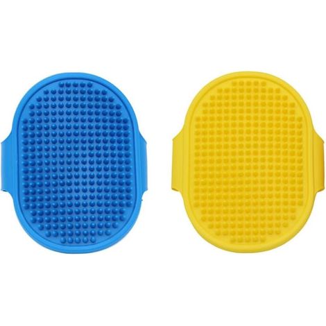 2 Pièces Brosse pour chien, Brosse anti-poils d'animaux, Brosse de bain pour chien avec sangle ajustable, Brosse pour chien - Bleu, Jaune (1/5)