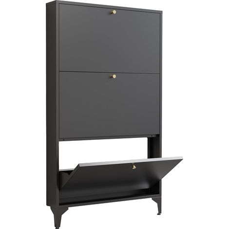 Meuble à Chaussures avec 3 tiroirs rabattables, Armoire de Rangement étroite pour Chaussures de Ferme, Organiseur Autonome avec Pieds en métal pour entrée, Foyer (Noir, 3 Porte) (1/5)