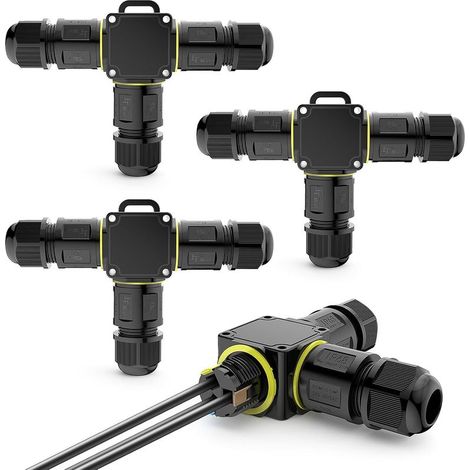 Lot de 3 connecteurs de câble 3 broches IP68 étanches - Manchon de connexion pour câble souterrain de 4 à 8 mm de diamètre - Boîte de dérivation à 3 voies - Noir - Pour jardin et extérieur (1/5)