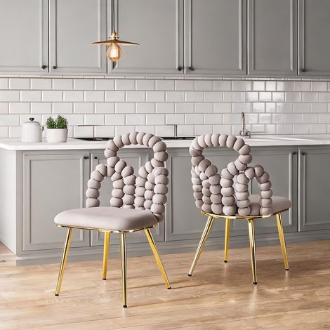 Fauteuil de salle à manger en velours gris clair avec chaîne (1/5)