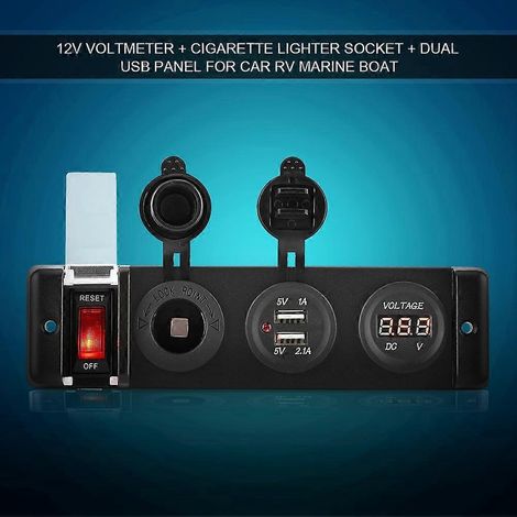 Voltmètre 12 V, allume-cigare, double prise USB, panneau de commande pour voiture, camping-car, bateau (1/4)