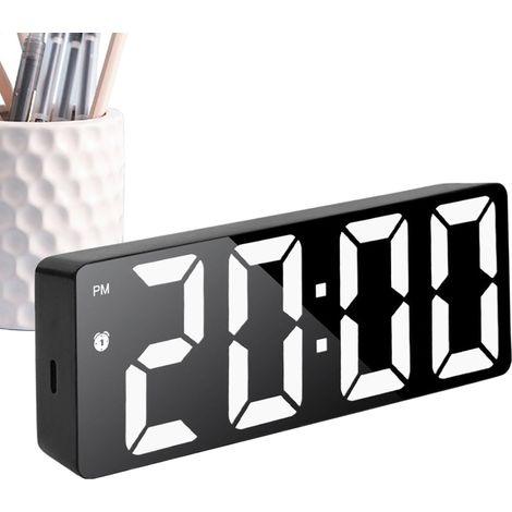 Desk mirror clock, LED mirror alarm clock, large screen bright LED mirror desk clock  Silent, displays date and temperature, home decor for bedroom (1/5)