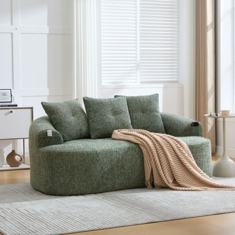 Sofá de 2 plazas de 164x92x60 cm, asiento profundo, cojines incluidos, chenilla verde (1/5)