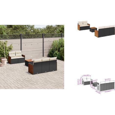 6-tlg. Garten-Sofagarnitur mit Kissen Schwarz Poly Rattan - Gartenmöbel - Gartensorte - Outdoor Möbel - Lounge Set - Rattan Gartenmöbel (1/3)