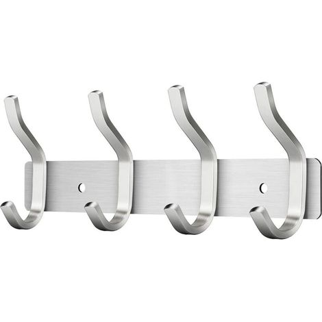 Wall-Mounted Coat Rack with 4 Hooks, Stainless Steel Wall-Mounted Coat Hooks for Towels (Silver, 4 Hooks) (1/3)