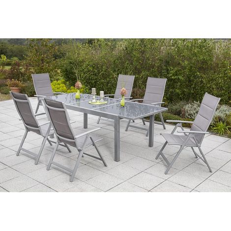 Taviano Set 7tlg 6 Sessel Tisch 160(220)x90cm Alu/Textil