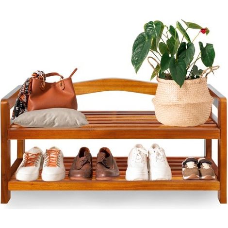 Banc et meuble à chaussures 85 cm : 2 niveaux. En acacia (1/5)