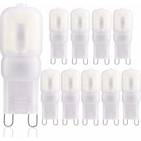 Lot de 10 ampoules LED G9, LED G9 blanc froid 6000 K, équivalent 3 W 30 W lampes halogènes, 360 degrés, AC 220 V [Classe énergétique A+] [Classe énergétique E] (1/5)