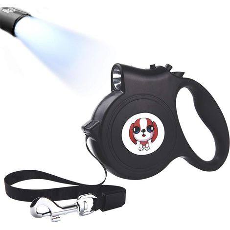 Laisse Rétractable, Laisse Enrouleur pour Chien, Laisse Chien Rétractable avec Lumière, Laisses Rétractables pour Chien 5 m Noir Taille, Un Boutton S'arrêter Bloquer, Laisse Rétractable Chat.-Fei Yu (1/5)