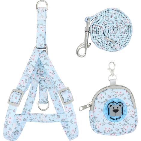 Ensemble de 3 laisses pour animaux de compagnie, laisse, sangle de poitrine et sac à dos d'ours de dessin animé, laisse avec motif floral, accessoires pour animaux de compagnie, laisse universelle (1/5)