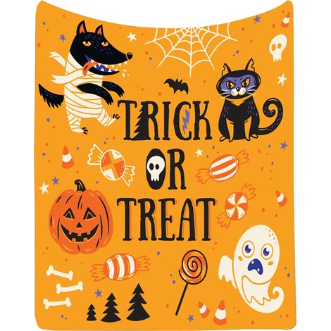 Couverture En Flanelle - Motif Citrouille Halloween - Pour Canapé Lit Décoration Intérieure - 150 x 200 cm - Polyester - Orange (1/3)