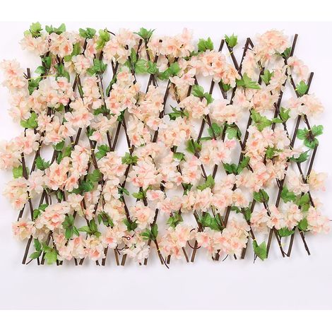 Haie artificielle extensible, clôture d'intimité avec feuilles et fleurs artificielles, décoration de jardin extérieur (Extensible L.225 cm x H.42 cm) (1/5)