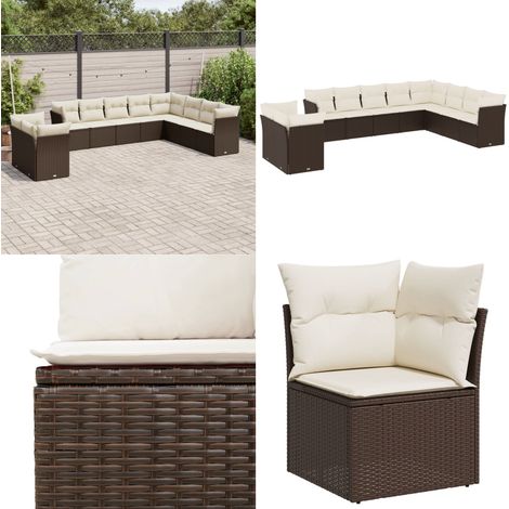 Salon de jardin 10 pcs avec coussins marron résine tressée - Salon De Jardin - Canapé Extérieur - Ensemble Salon De Jardin - Meuble De Jardin - Mobilier De Jardin - Home & Living (1/5)