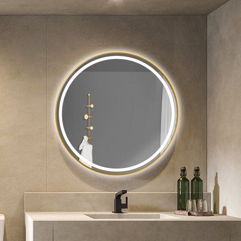 Miroir rond LED 24 pouces, mural, miroir de salle de bain éclairé avec cercle lumineux, fonction antibuée, interrupteur tactile intégré