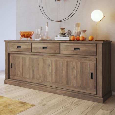 Aparador Malonno, Alacena 2 Estantes, 3 Cajones, 2 Puertas, 220x50x95h cm Marrón Nogal (1/3)