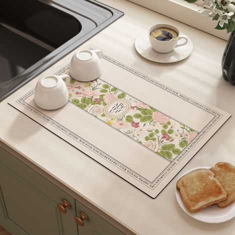 Tapis absorbant antidérapant pour cuisine – Tapis d’égouttage isolant et facile à nettoyer, résistant aux taches, idéal sous plats ou sur plan de travail (50 x 80 cm, modèle carré)-lsw