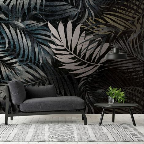 Sfondo fotografico Profhome 382381 Carta da parati TNT goffrata a caldo liscia con design giungla opaca nero grigio verde giallo 3,71 m x 2,8 m (1/4)