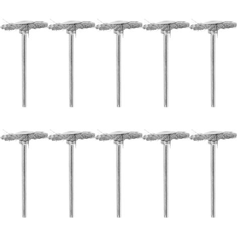 Ensemble de 10 brosses métalliques pour perceuse électrique, en acier inoxydable, pour le polissage et le nettoyage (forme en T). (1/5)