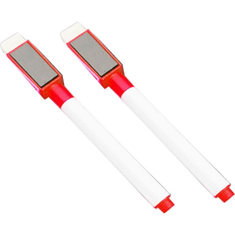 2 Marqueurs Effaçables à Sec Magnétiques, Pointe Fine, Faible Odeur, avec Gommes pour Tableau Blanc - Rouge, Enfants et Adultes (1/5)