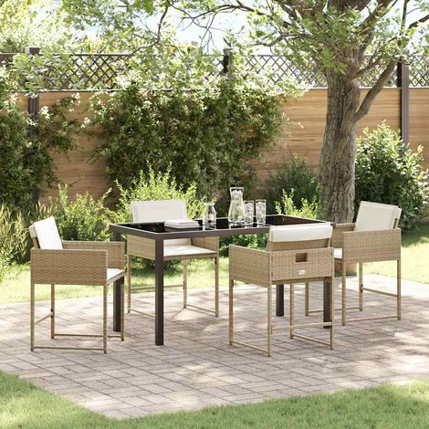 Set da Pranzo per Giardino 5 pcs Beige polyrattan vidaXL (1/5)