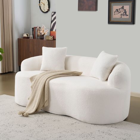 Canapé Loveseat 2 Places - 170x89x70cm - Design Incurvé avec Accoudoirs Arrondis et 2 Coussins - Confort Moelleux - Blanc Crème (1/5)