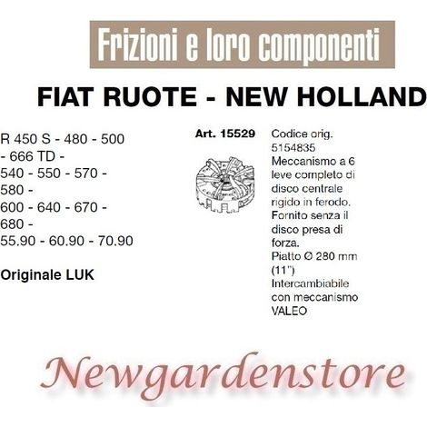 Mecanismo de embrague 6 palancas plano 280mm R450 480 500 15529 FIAT NEW HOLLAND LUK