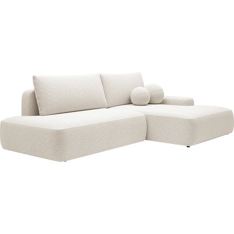 Divano letto angolo a destra aperto in Tessuto ciniglia Beige - DAVISO (1/5)