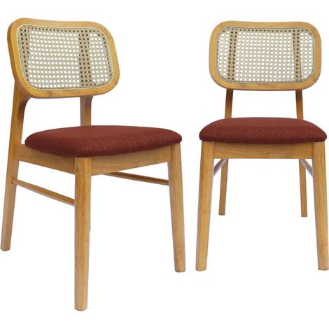 sweeek - 2er-Set Stühle im Bohème-Stil aus Hevea und Rattan-Geflecht