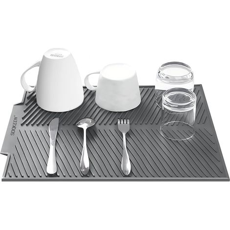 Tapis Egouttoir Vaisselle en Silicone, 40x50cm Tapis en Silicone Résistant à la Chaleur, Pliable, Antidérapant pour Cuisine, Gris (1/5)