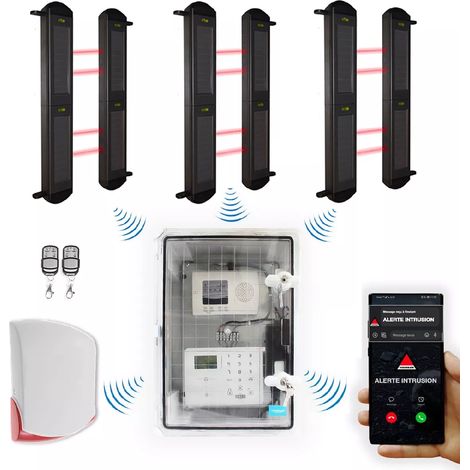 Kit "protection agricole" - Point d'alerte GSM 4G IP65 + 3 jeux de barrières infrarouges 2B + sirène 120 dB (DA600+) (1/5)