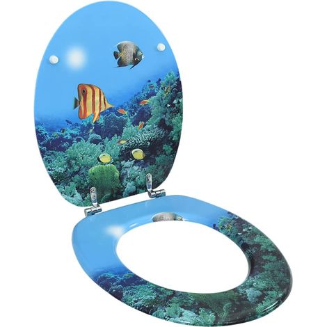 Abattant de toilette avec couvercle, en MDF, motif sous-marin