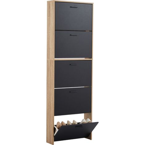 CASABEL Meuble à Chaussures 15 paires, Portes Noires et Cadre