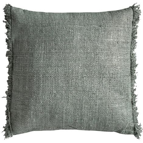 Coussin carré vert à franges en coton - vert (1/2)