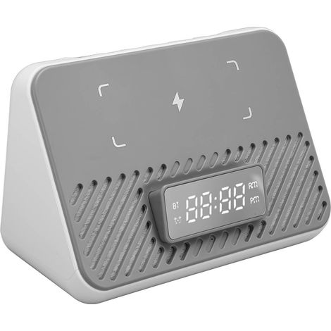 Station de charge sans fil 15 W 3 en 1 avec chargeur de téléphone sans fil, haut-parleur Bluetooth et réveil numérique (blanc).