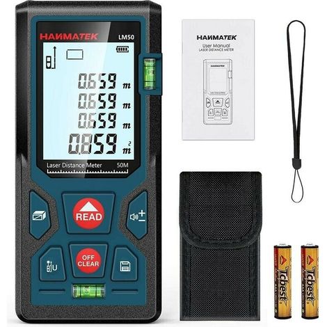 Télémètre laser numérique, LM50 50 m Lasermètre numérique, théorème de longueur/surface/volume/théorème de Pythagore avec rétroéclairage LCD, IP54(50m)