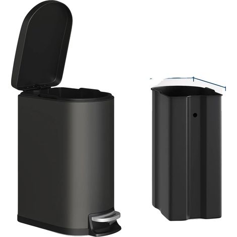 Cubo de basura de acero inoxidable con tapa de cierre suave, color negro. (1/2)