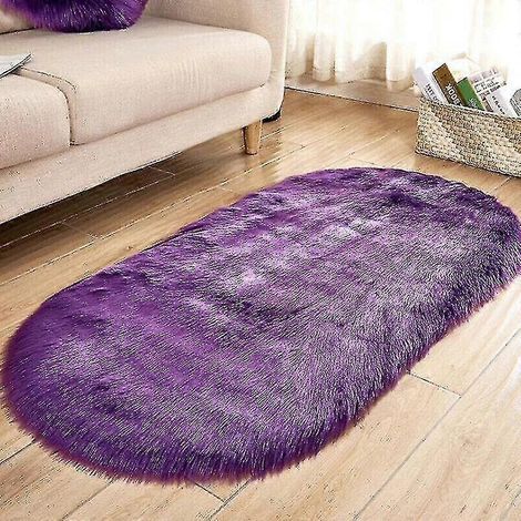 Tapis ovale rond (violet) doux et moelleux pour salon, chambre à coucher, tapis de sol moelleux.