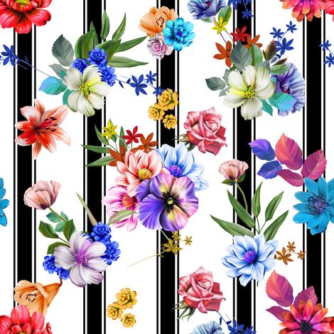 Tela decorativa Oxford para exteriores - motivo de flores silvestres sobre rayas I DR094 (1/5)