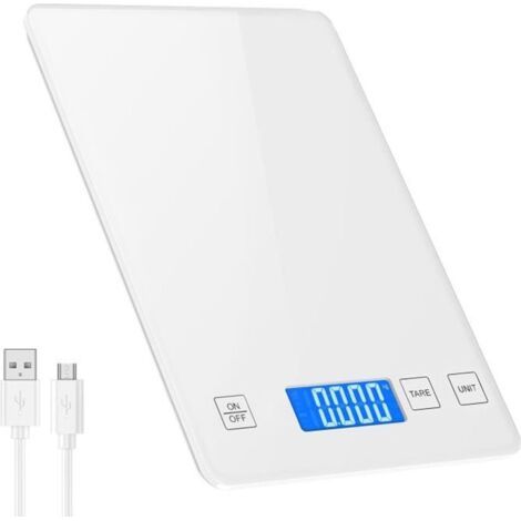 Balance Cuisine Electronique de Haute Précision   - 15kg-1g - 5 Unités - Fonction Tare - Auto-arrêt (Blanc)