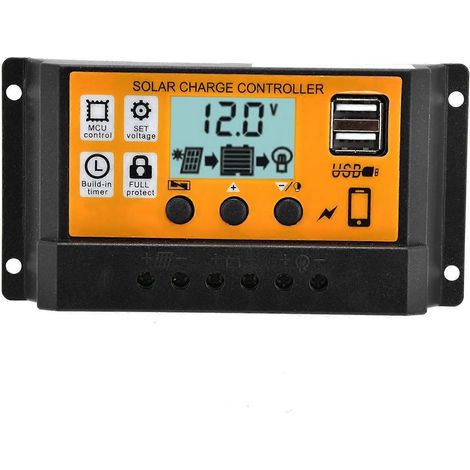 Intelligenter Laderegler für Solarmodule mit zwei USB-Anschlüssen, 3-stufigem PWM-Laderegler (12 V/24 V, 30 A)