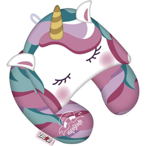 Coussin tour de cou avec capuche 33x33x8cm - Licorne (1/2)