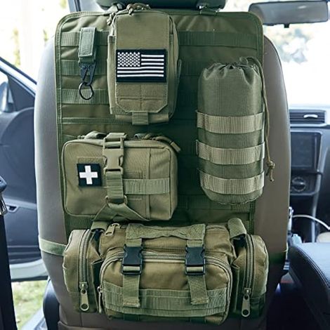 Sac de rangement tactique universel pour dossier de siège de voiture Molle avec 4 pochettes amovibles pour voiture, camion, Ford, Jeep (vert militaire) (1/5)