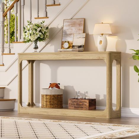 Console 140x30x79 cm in MDF naturale con ripiani salvaspazio per ingresso - FLORAGRACE (1/5)