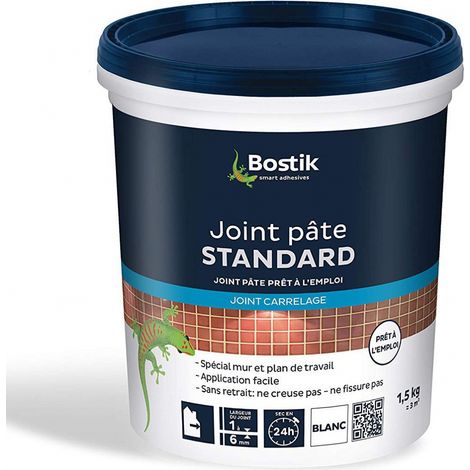 Bostik – Joint de carrelage blanc 1,5kg – Pâte prête à l'emploi – Application murale et sur plan de travail – Rendement 3m²
