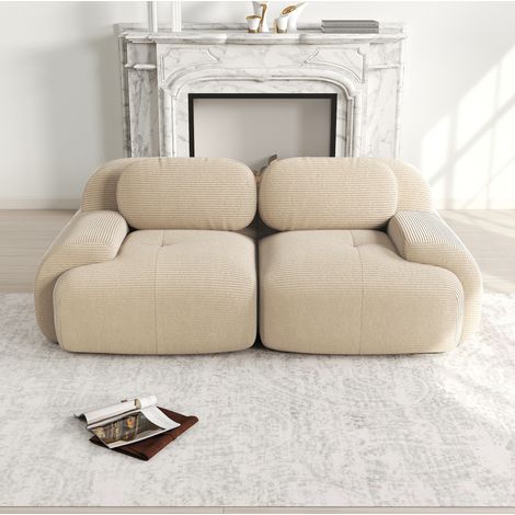 Canapé d’angle modulaire 208x103x75 cm beige en velours côtelé avec accoudoirs courbés (1/5)
