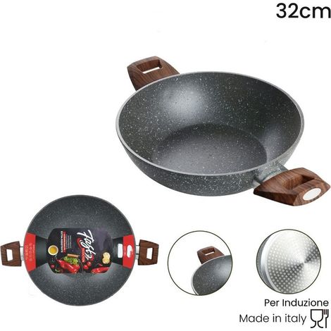 Trade Shop - Recubrimiento Anti-rayado De Wok Anti-palo Para Inducción Con 2 Asas De Madera ø24-28-32cm -     -diámetro 32cm  -