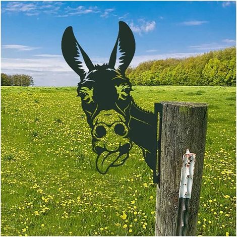 Metal Donkey Garden Ornaments for Fences, Outdoor Decorations, Donkey House Animal Garden Decor, Rusty Cast Iron Sculptures, Tree Silhouettes, Yard Wall Art Gift, DonkeyC (1/4)