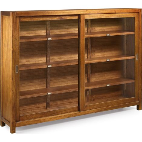 Vitrine en bois massif de Mindy 2 portes coulissantes 3 étagères Orka 120cm (1/4)